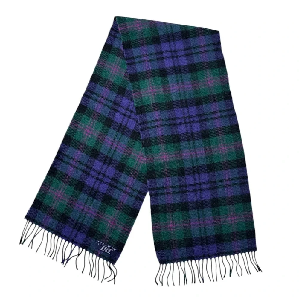 Hector Russell Clan Tartan Scarf 100% Lambswool Made in Scotland‎ Purple Plaid